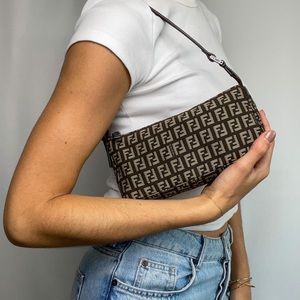 ❌SOLD❌ Fendi Zucca Jacquard Shoulder Bag with Leather Strap